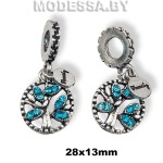 33.075 Украшение металлическое 28х13мм Ц:Никель/Бирюза