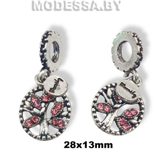 33.075 Украшение металлическое 28х13мм Ц:Никель/Розовый