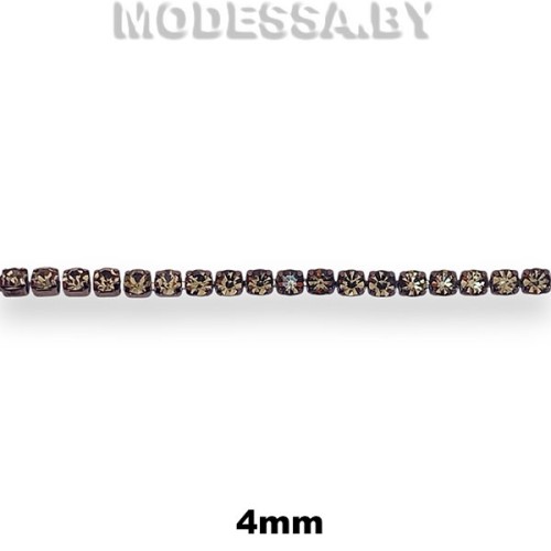 16 SS Цепочка из страз стеклянных в оправе 4мм Ц:Чёрный никель