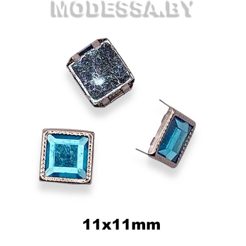 2074 Заклёпка 11х11мм Ц:Никель/Бирюзовый