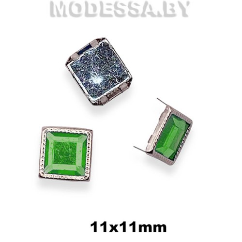 2074 AC Заклёпка 11х11мм Ц:Никель/Зелёный