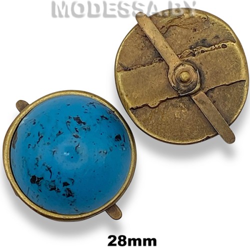 3119 Украшение металлическое d28мм Ц:Антик/Голубой
