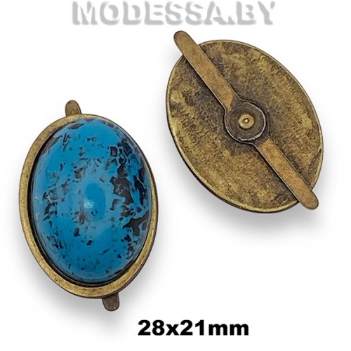 3120 Украшение металлическое 28х21мм Ц:Антик/Голубой