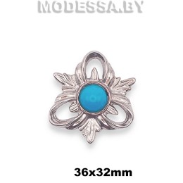 2437 Пряжка металлическая 36х32мм Ц:Никель/Голубой