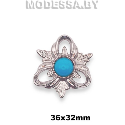 2437 Пряжка металлическая 36х32мм Ц:Никель/Голубой