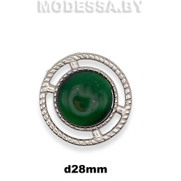 2629 СКВ Украшение металлическое d28мм Ц:Никель/Т.Зелёный 