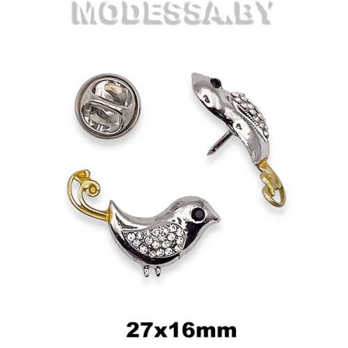 3073 Брошь "Птица" 27х16мм Ц:Никель