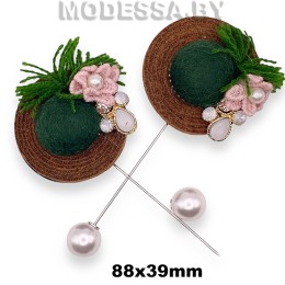 3501 Брошь "Шляпка" 88х39мм Ц:Зелёный 