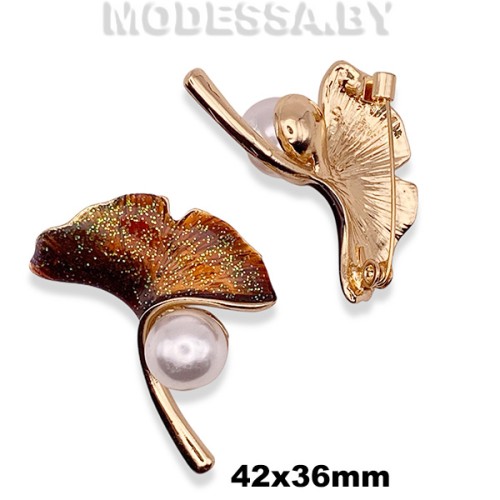 3511 Брошь "Листок" 42х36мм Ц:Золото