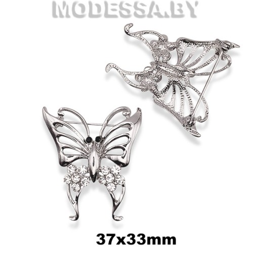 АС 3728 Брошь "Бабочка" 37х33мм Ц:Никель