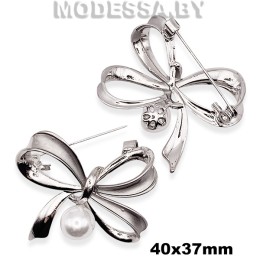 4233.2 Брошь "Бант" 40х37мм Ц:Серебро 