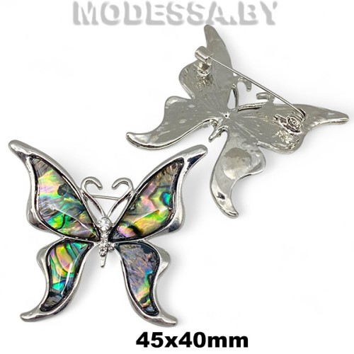 4301.14 Брошь "Бабочка" 45х40мм Ц:Никель 