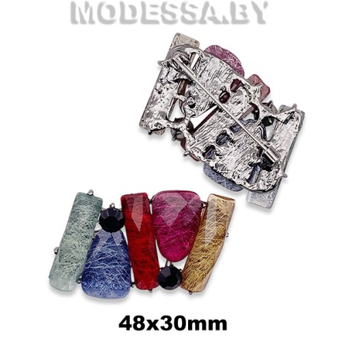 4301.17 Брошь "Камни" 48х30мм Ц:Чёрный никель