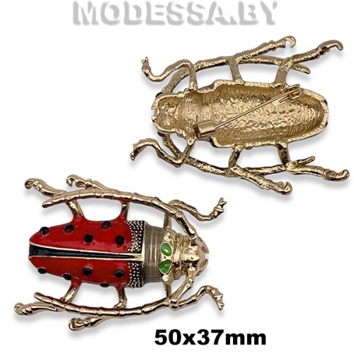 4301.23 Брошь "Жук" 50х37мм Ц:Красный G