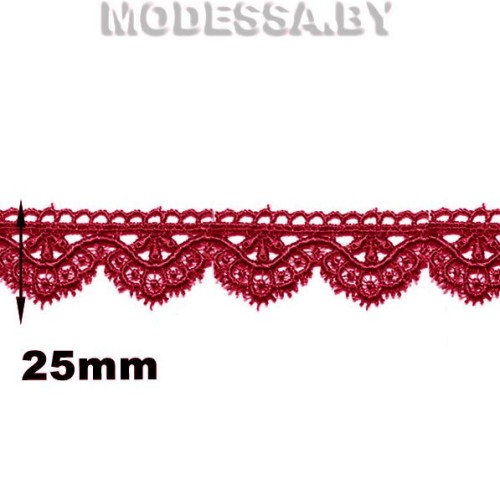 3199 кружева синт 2.5 см (9 м) Ц:Бордовый